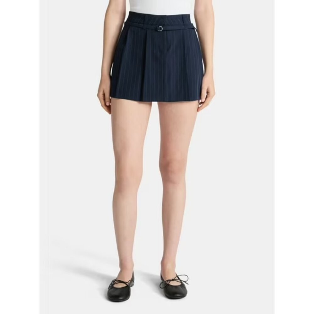No Boundaries Women's Pleated Mini Skirt, Size M (8-10), Navy, Belted, Casual,